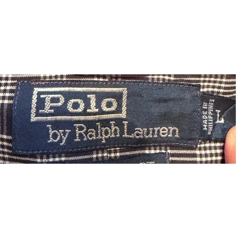 Polo Ralph Lauren Mens Navy Blue White Plaid Button Down Shirt Long Sleeve XL